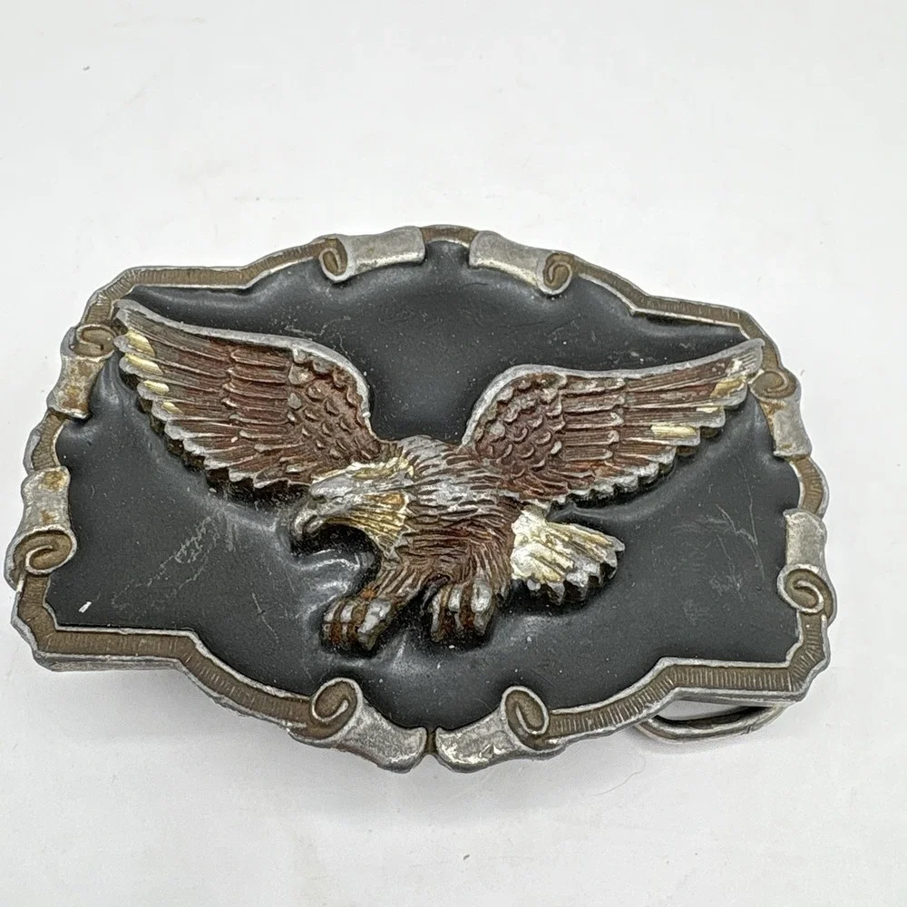 The Great American Buckle Co 1983 Screaming Eagle Black Enamel Belt Buckle